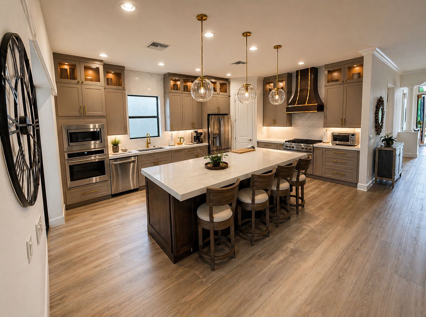 Clean kitchen island and cabinets